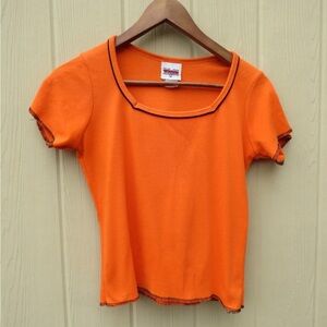 90s Twin Motorcycle Apparel USA Fitted T-Shirt Womens M Orange Black